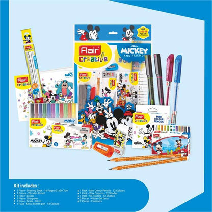 Disney creative gift set Flair kit Mickey Mouse featuring pencils pens markers and coloring supplies