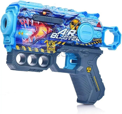 Blue foam dart blaster with dinosaur graphics for kids aged 6 years and up