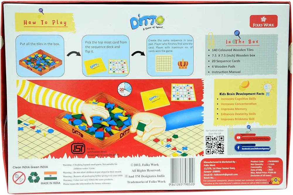 Ditto color and shape game by Folks work wooden tiles and game instructions in box