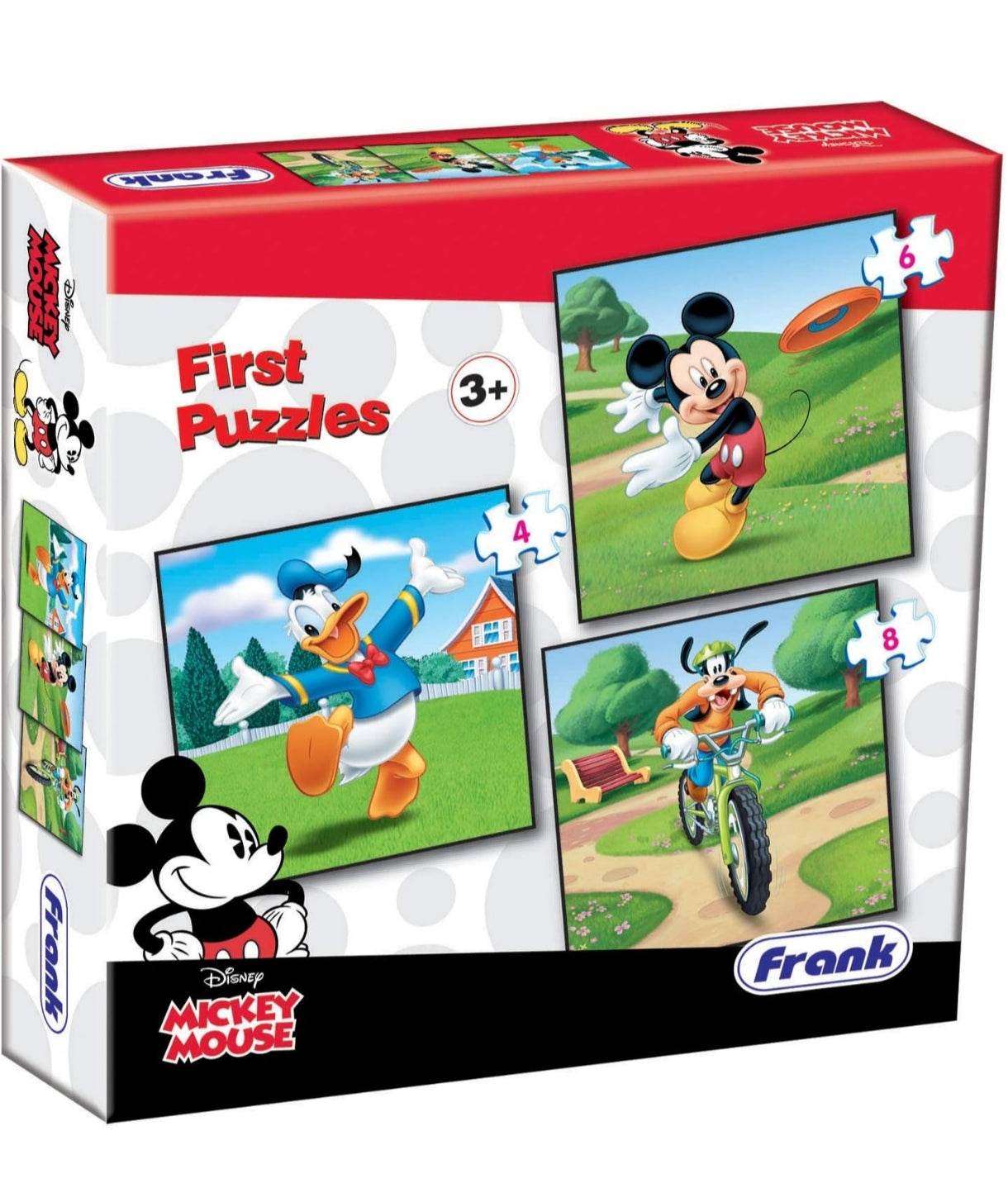 Frank Mickey Mouse jigsaw puzzle for kids featuring Donald Duck, Mickey, and Goofy scenes