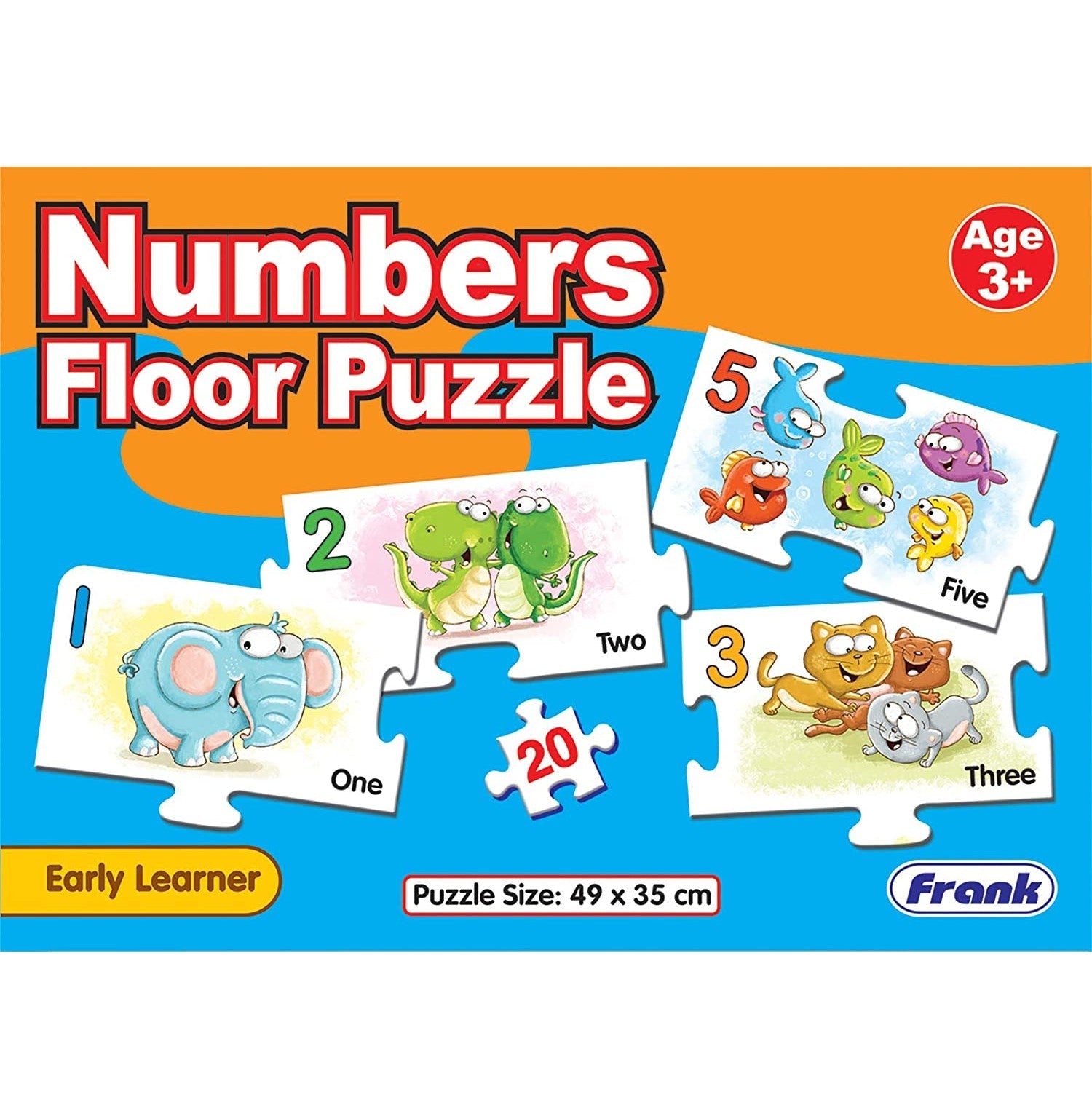 Colorful Numbers and Puzzle floor game for kids aged 3 and up, featuring fun animal illustrations