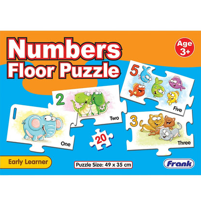 Colorful Numbers and Puzzle floor game for kids aged 3 and up, featuring fun animal illustrations
