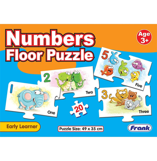 Colorful Numbers and Puzzle floor game for kids aged 3 and up, featuring fun animal illustrations