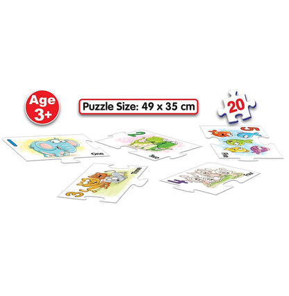 Colorful number and puzzle set for kids aged 3 and up with 20 pieces and various animal designs