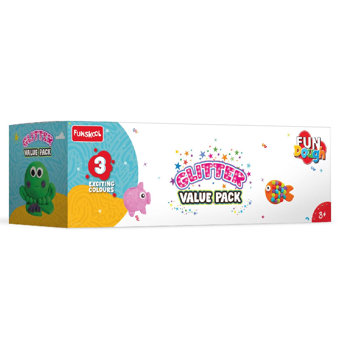 Glitter play dough value pack with three colors for kids ages 3 and up