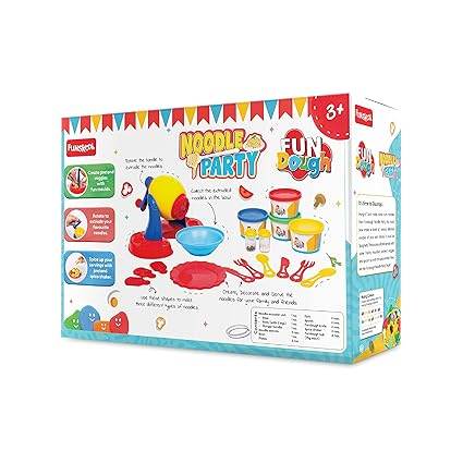 Colorful Funskool noodle party play dough kit for ages 3 and up with tools to create noodle shapes