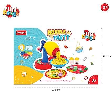 Noodle party play set with colorful play dough for kids aged 3 and up, includes 4 tubs inside