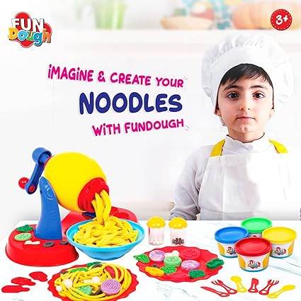 Funskool play dough noodle party set for kids aged 3 and up with colorful tools and accessories