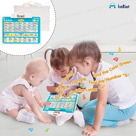 Interactive electronic drawing board in blue for children aged 3-6 years, promoting creative learning and fun.