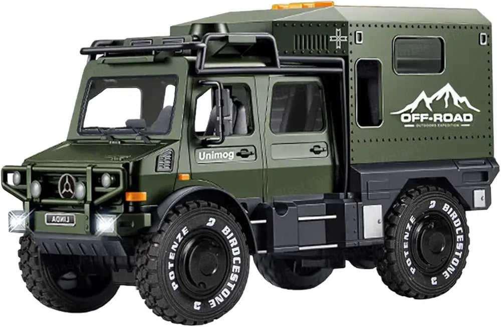 Green Unimog off-road truck monster toy for kids aged 3 years and up with large wheels