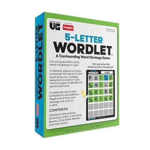 5 Letter Wordlet board game for ages 8 and up with strategy and guessing challenges