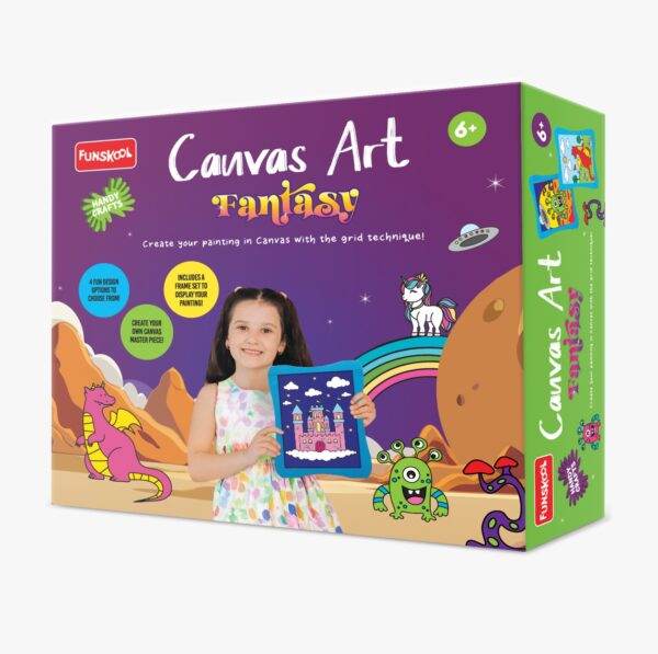 Colorful art kit for kids with canvas art prints custom theme focusing on fantasy and creativity