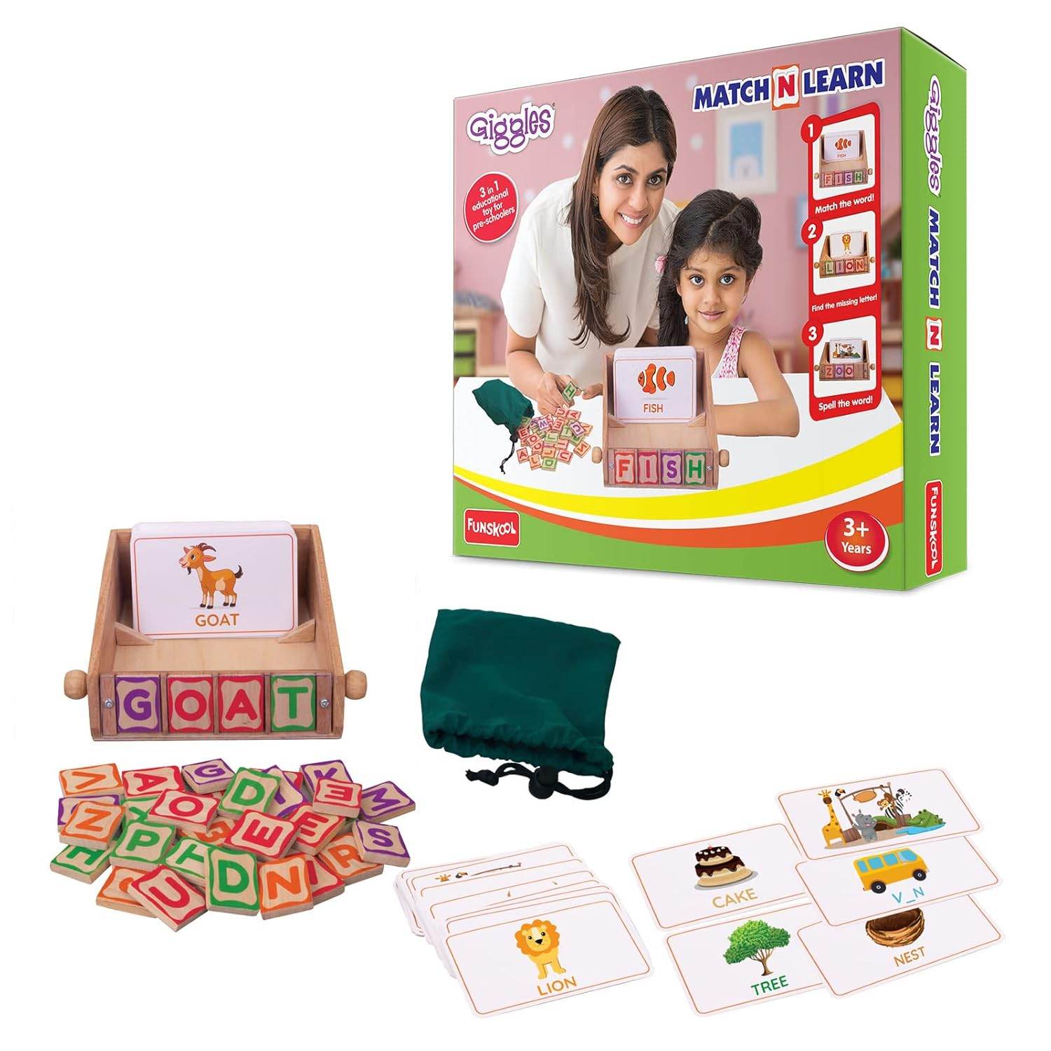 Educational children's toy set including flashcards and matching game for kids aged 3 and up