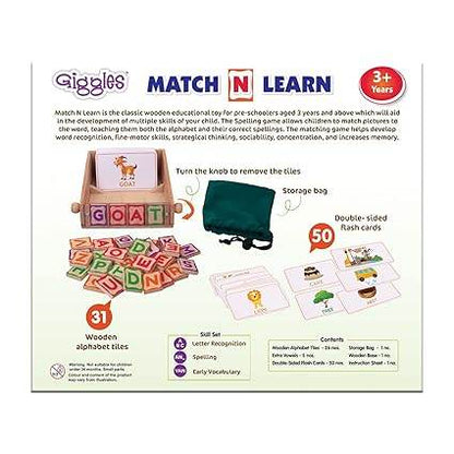 Wooden educational children's toy Match N Learn with alphabet tiles for ages 3 and up