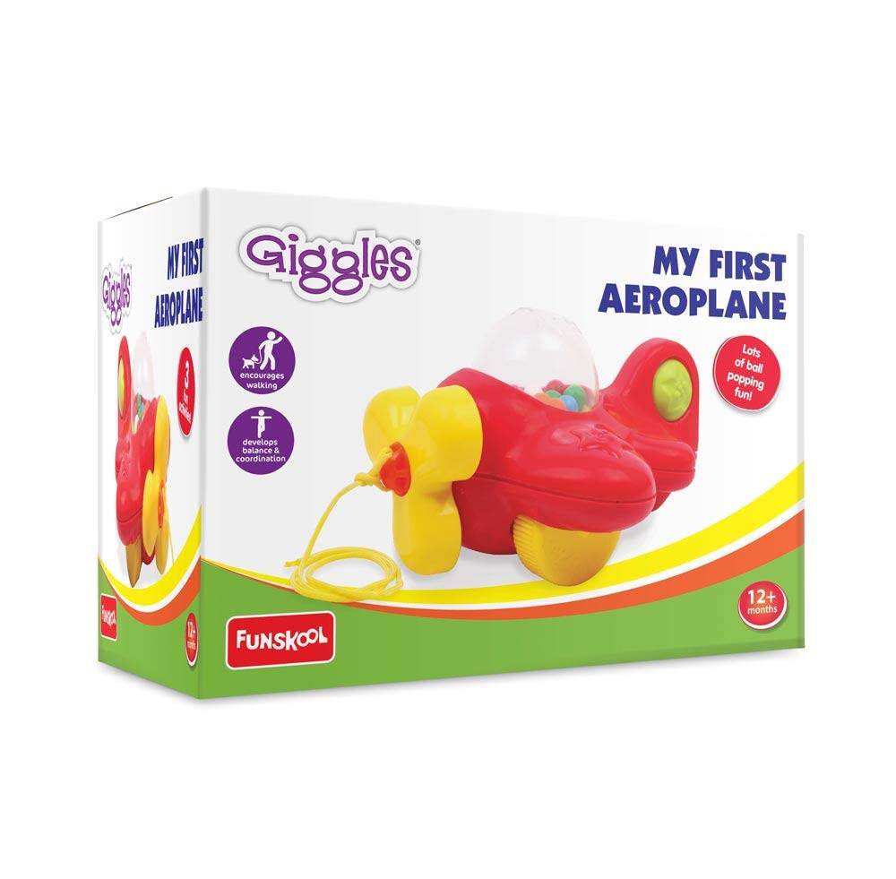Red and yellow paper aeroplane toy for ages 12 months and up with interactive features