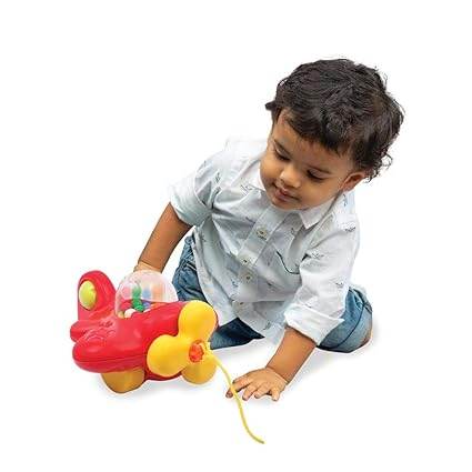 Colorful red paper aeroplane toy for toddlers with spinning propeller and interactive features