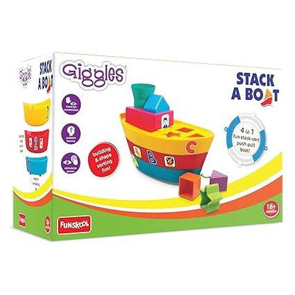 Colorful stacking blocks toy boat with shapes for 18 months and older