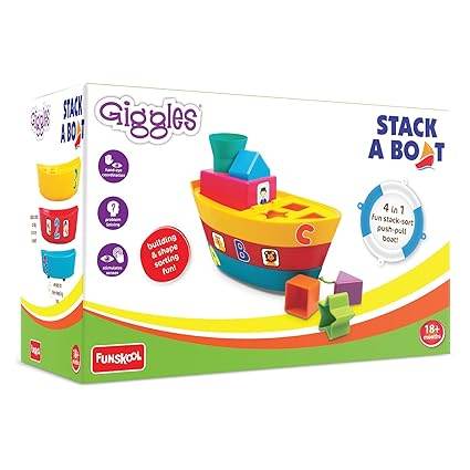 Colorful stacking blocks toy boat with shapes for 18 months and older