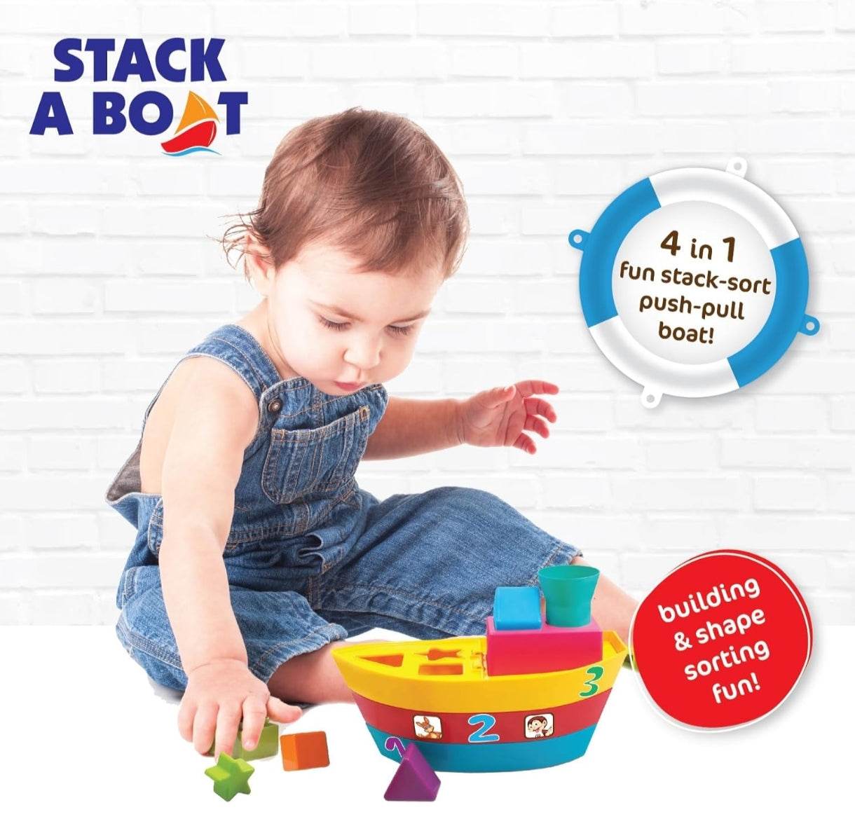 Colorful stacking blocks toy for toddlers with shapes for building, sorting, and pushing fun