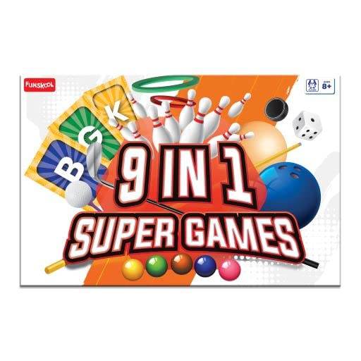 Funskool 9 in 1 board game featuring multiple classic games like bowling cards and billiards