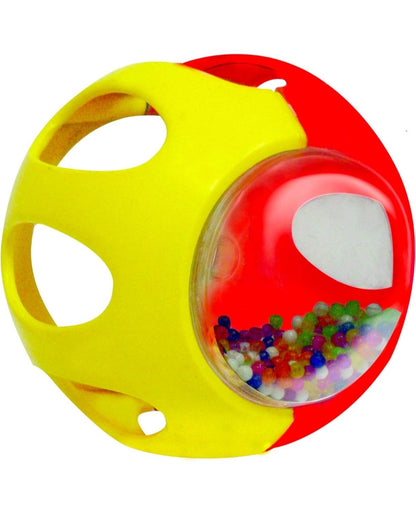 Colorful baby action ball with vibrant yellow and red design, suitable for baby toys 6 months and up