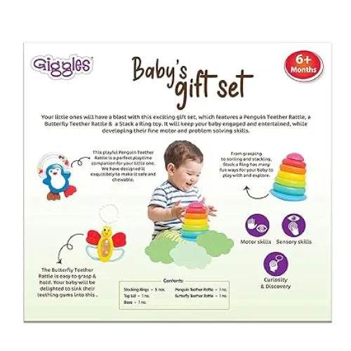 Colorful baby toys gift set with teether rattle and stacking rings for 6 months and up