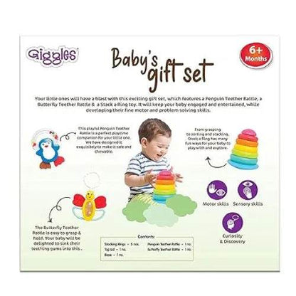 Colorful baby toys gift set with teether rattle and stacking rings for 6 months and up