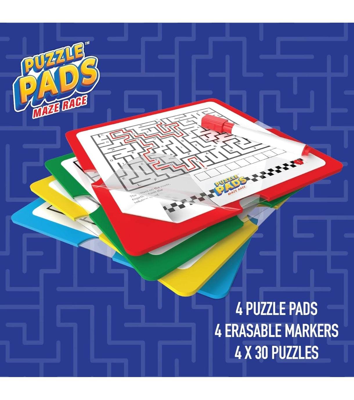 Colorful board game set with 4 puzzle pads and markers for kids aged 6 and up