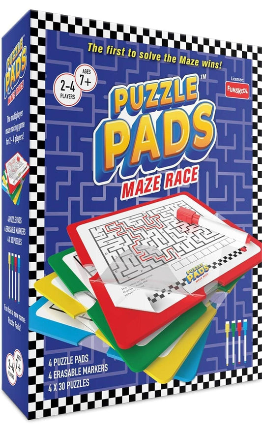 Puzzle Pads Maze Race board game for 2-4 players ages 7 and up with erasable markers