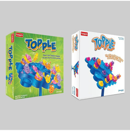 Topple board game in colorful design for 2 to 4 players ages 6 and up