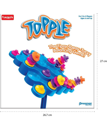 Topple board game in colorful design for 2 to 4 players aged 6 and up