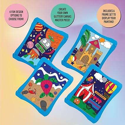 Colorful canvas painting frame kit for kids with four fun design options to create unique art