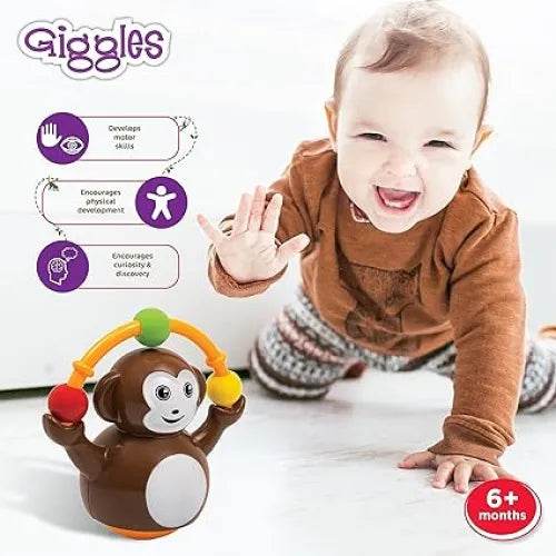 Interactive cymbal-banging monkey toy in brown for 6 months and up, encourages motor skills and play