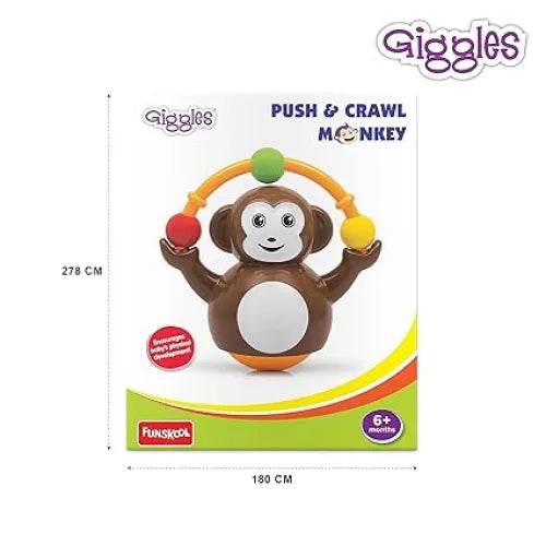 Cymbal-banging monkey toy in brown with colorful rings for children ages 6 months and up