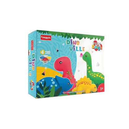 Fundough Dino Ville modeling clay set with colorful dinosaur shapes by Funskool for kids ages 3 and up