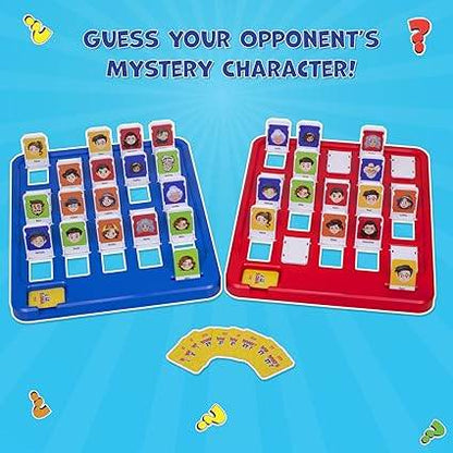 Board game with colorful character cards for kids aged 6 and up, featuring guess your opponent's mystery character