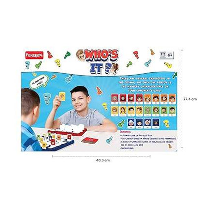 Funskool Who's It? game with board featuring colorful character cards for ages 6 and up