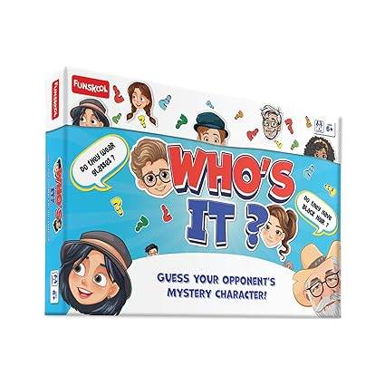 Colorful Who's It? game with board for 6 years and up, guessing mystery characters