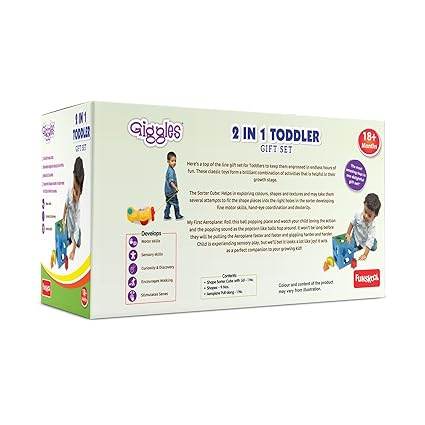Funskool Giggles - 2 in 1 Toddler Multicolour Giftset,Shape Sorting Cube and Aeroplane Pull Along Toy, Develops Motor Skills,18 Months and Above, Infant & Pre-School Toys - T-Rex the toyland Sitamarhi