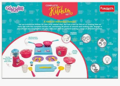 Funskool Giggles complete kitchen gift set with toy stove, pots, pans, blender, utensils for kids