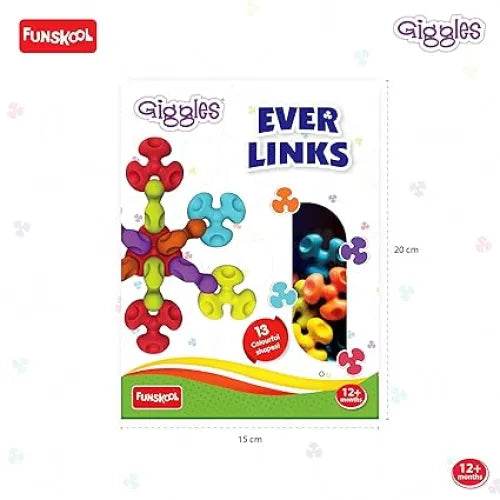 Funskool Giggles - Ever Links - 13pcs, Multi-Coloured Interlocking Learning Educational Toy, Toy for Toddlers, 1 Year and Above, Colourful and Creativity, Safe Material, 13 Pieces Ever Links - T-Rex the toyland Sitamarhi