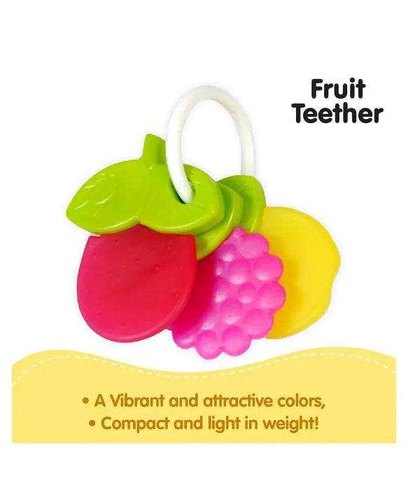 Colorful fruit teether toy for infants, designed as an infant teething toy for soothing gums