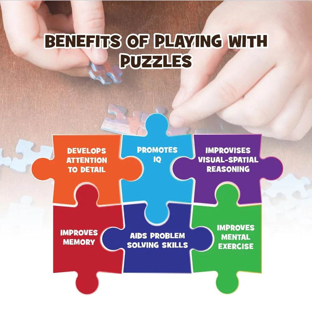 Colorful jigsaw and puzzle pieces for kids promoting problem-solving skills and mental exercise