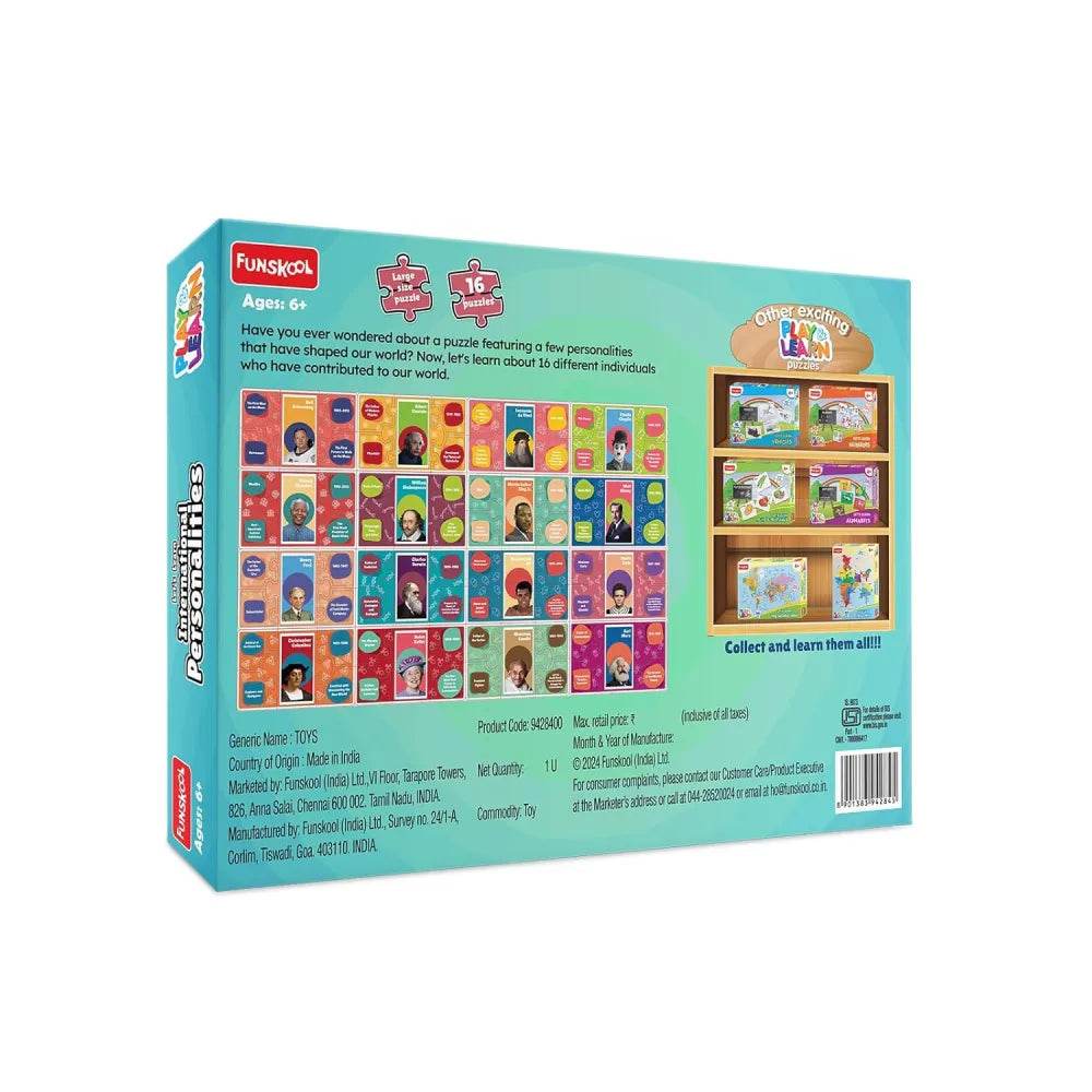 Colorful jigsaw and puzzle set for ages 6 and up featuring diverse personalities and figures