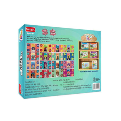 Colorful jigsaw and puzzle set for ages 6 and up featuring diverse personalities and figures