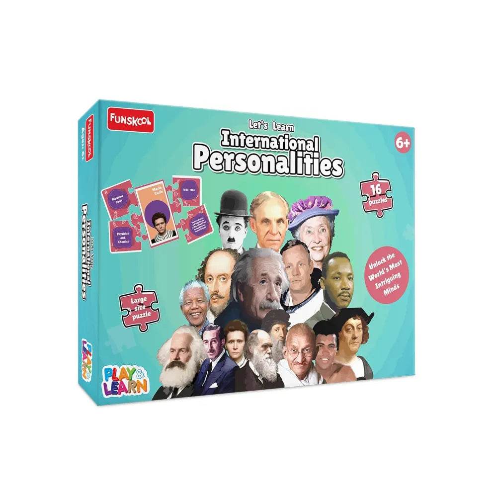 Colorful jigsaw and puzzle game featuring famous personalities for children aged 6 and up
