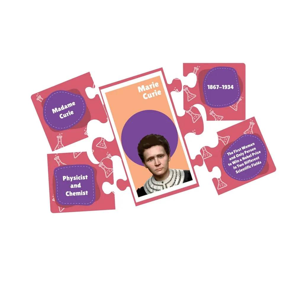 Educational Marie Curie jigsaw and puzzle set for children ages 6-12 with fun facts