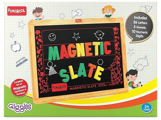 Colorful Funskool magnetic slate with letters and numbers for kids ages 3 and up