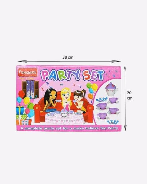 Funskool party kitchen set with colorful tea party accessories for kids imaginative play