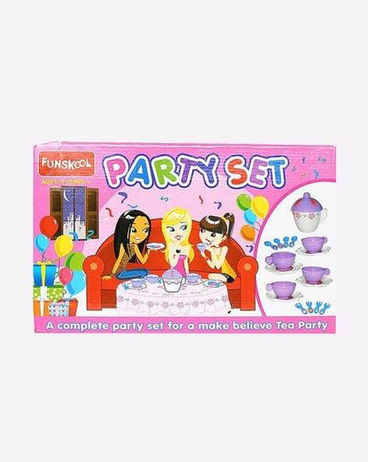 Funskool party kitchen set with colorful tea party play accessories for kids